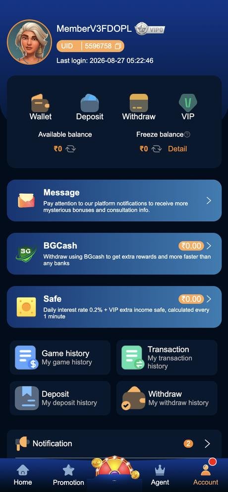 V3 Game app — wallet screen